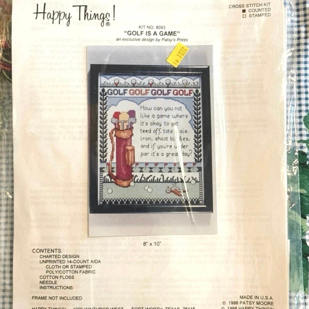 Happy Things Cross Stitch Kit • “Golf Is a Game” • 1998 • Sealed